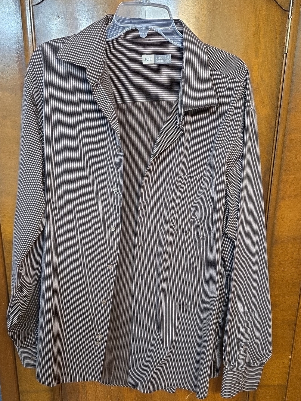 Joseph Abboud Brown and White Pinstripe Dress Shirt